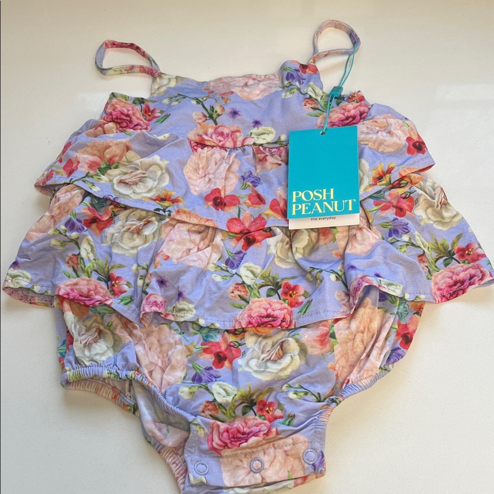 Posh Peanut Lavender Floral Ruffle Romper